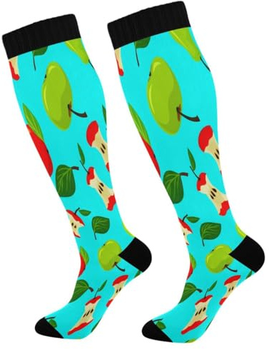 Nander Green Pear and Red Apples Compression Socks Women Men 1 Pairs,Knee High Best Support Circulation Socks for Running,Travel,Flight,Nurse