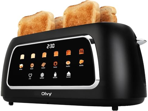 Olvy Grille-pain de luxe avec écran LCD et minuterie – Fentes extra larges (Décongeler/Réchauffer) – 6 niveaux de dorage – Black – 1500 watts