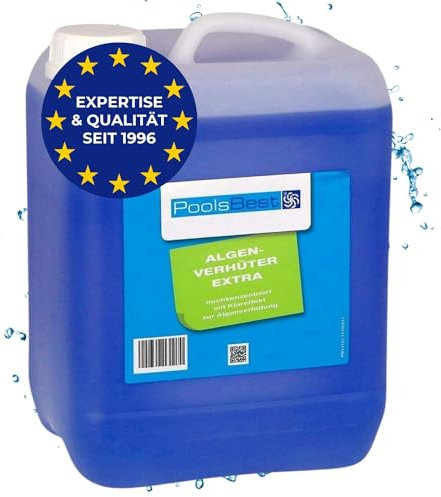 PoolsBest Algenverhüter extra 5L I schaumfreier Algenvernichter für Pool I hochdosiertes Algenmittel zur Wasserpflege- & Reinigung I Poolreiniger mit Klareffekt gegen grünes Wasser im Pool
