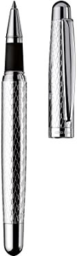 Otto Hutt design 02 Tintenroller 009-61054 – Rollerball aus 925er Sterling Silber mit Waben Guilloche in der Farbe Silber – Mit Großraummine M, blau