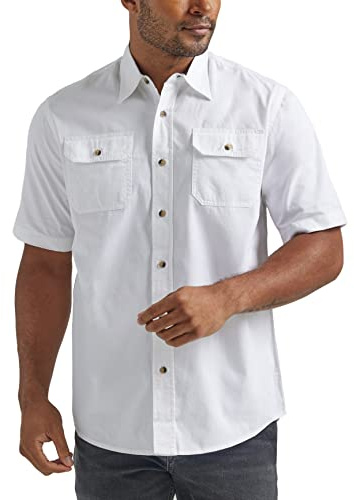 Wrangler Authentics Short Sleeve Classic Woven Shirt Camicia Button-Down, Bianco Brillante, M Uomo