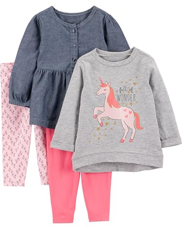 Simple Joys by Carter's - Juego de ropa de juego de 4 piezas de manga larga para niñas ,Pink Unicorns/Chambray ,US 5T (EU 110–116)