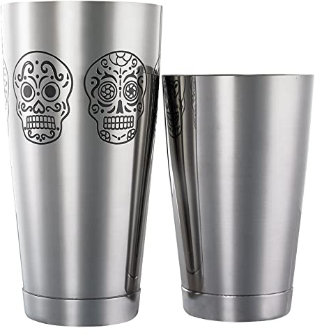 Barfly Skull Cocktail Shaker Tin Set (18 Oz och 28 oz), Rostfritt stål, Skalle, M37009SKU