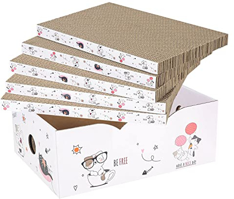 5 Packs in 1 Cat Scratch Pad with Box, Cat Scratcher Cardboard,Reversible,Durable Recyclable Cardboard, Suitable for Cats to Rest, Grind Claws and Play with Scratch Box