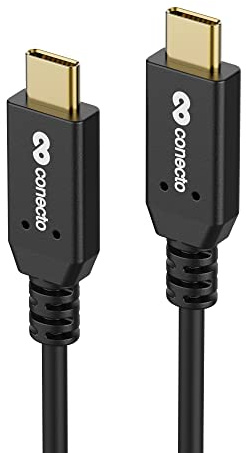 conecto, USB-C till USB-C-laddningskabel, USB 2.0, snabbladdningsfunktion, guldpläterad kontakt, E-marker, 480 MB/s, 5 A/100 W, PVC-mantel, svart, 1,00 m
