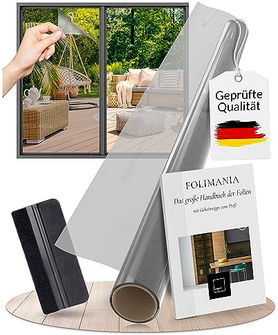 LEFIELD® Protector solar para ventanas interior/exterior [90 x 200 cm] Lámina de espejo, lámina de privacidad, autoadhesiva, estática, sin residuos, protección contra el calor, protección visual