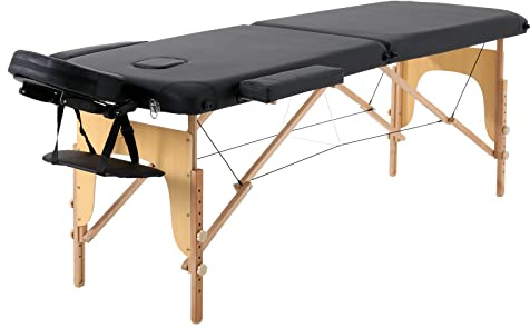 Panana Portable Folding Massage Table Wooden Frame Adjustable Height Beauty Tattoo SPA Bed (Black)