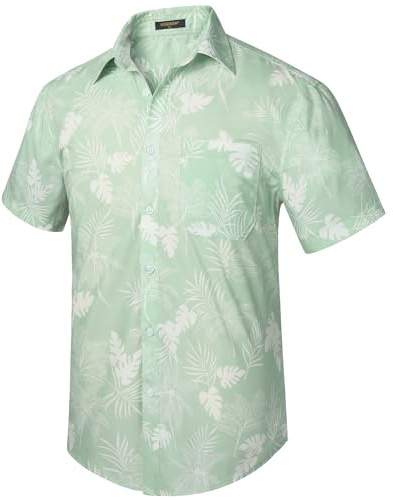 HISDERN Hawaiian Shirts for Men Casual Mens Shirts Short Sleeve Summer Funky Beach Men's Regular Fit Hawaii Print Short Sleeved Aloha Shirt,Light Mint Green,4XL