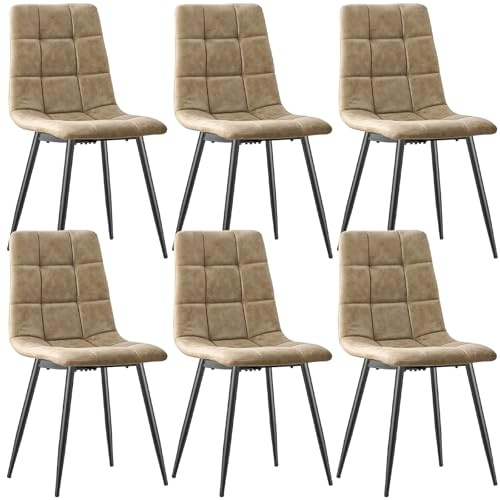 JIJIAN Pack de 6 Sillas de Comedor en Tejido Tecnológico, Color Arena | Sillas de Cocina con Patas Metálicas Negras, Soportan hasta 120 kg, Sillas Tapizadas Modernas para Comedor, Salón y Cocina