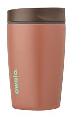 Owala SmoothSip Slider Insulated Stainless Steel Coffee Tumbler, Reusable Iced Coffee Cup, Hot Coffee Travel Mug, BPA Free 12 oz, Grey/Brown (Cozy Cocoa)