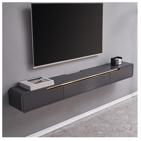 Mueble TV suspendido de pared con puertas grandes consola multimedia central agujeros cables estantes gris 120 cm ideal para salón y dormitorio