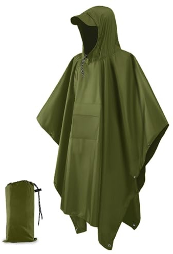 Lorrtta Festival Poncho - Adult Reusable Waterproof Rain Poncho with Brim for Men - Lightweight, Breathable, Durable - Perfect for Outdoor Hiking, Cycling, Traveling Green