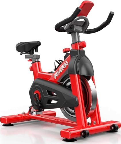 FIT4YOU Exercise Bike Indoor Cycling Home Gym Workout Cardio Fitness Adjustable Resistance LCD Monitor FY-EB07 Red and Black