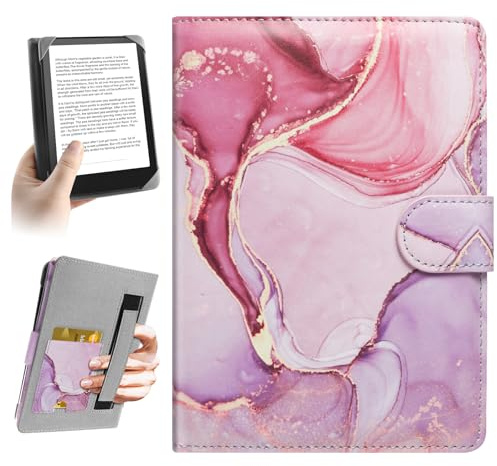 HoYiXi Universal Hülle für 6,6.8'' Pocketbook/Tolino/Sony E-Book Reader Kompatibel mit 6.8'',7 Kindle Paperwhite/Kobo Clara HD/Kobo Clara 2E Cover Case,Leder Schutzhülle,Dali Pink