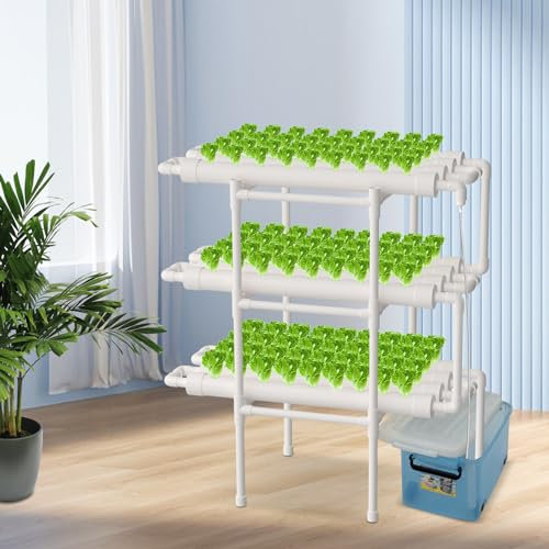 Kit de cultivo hidropónico de 3 capas con 108 plantas con bomba de agua, sistemas de cultivo de plantas sin tierra de PVC, juegos de cultivo hidropónico para el cultivo de verduras y frutas