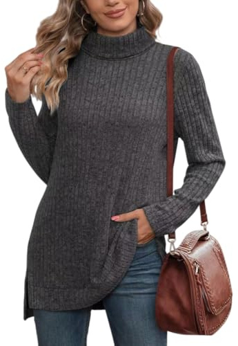DURINM Maglione Donna Invernale a Collo Alto Elegante Manica Lunga Dolcevita Basic Pullover Sottile Maniche Lunghe in Maglia Spessa Casual Morbido Top Casual per Autunno Invernale