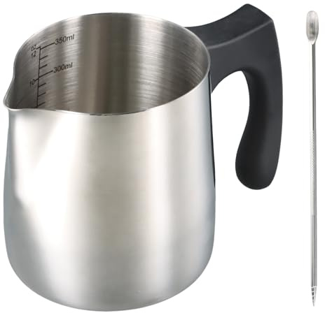 Bricco Latte In Acciaio Inossidabile da 350 ml, Pentolino Sciogliere Cera per Candele e Sapone, con Graduazione e Manico Resistente al Calore