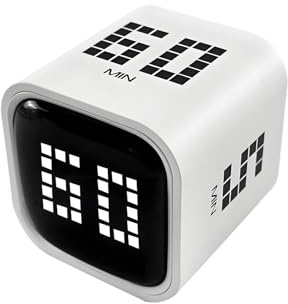 QUMOX Digital Cube Timer, Rechargeable Flip Timer with Gravity Sensor & Manual Mode, 5/10/30/60 Minute Countdown, USB-C, LED Display, Vibration & Sound Alerts for Study, Work, Cooking, Fitness
