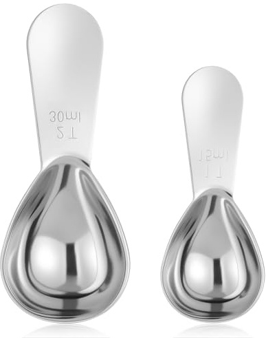 Dimeho 2 Pcs Stainless Steel Coffee Scoop, 1 Tablespoon 2 Tablespoon Measuring Spoon Multi-Purpose Coffee Scoops Short Handle Tablespoons for Coffees Tea Sugar Flour Jars, Silver