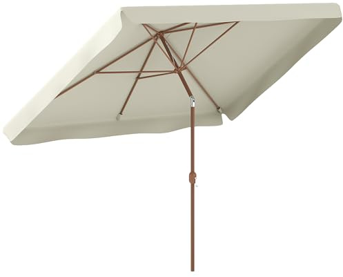 Outsunny Ombrellone da Giardino 2x3 m Inclinabile con Apertura a Manovella, Presa d'Aria e Bordo a Balze, Ombrellone da Esterno Rettangolare Anti UV 50+ in Alluminio e Poliestere 180 g/㎡, Beige