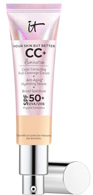 IT Cosmetics CC+ Cream Illumination (Light Medium) - Radiant Full Coverage Foundation With SPF 50+, Color Corrector & Hydrating Anti-Aging Serum, Hydrolyzed Collagen + Peptides - 1.08 fl oz