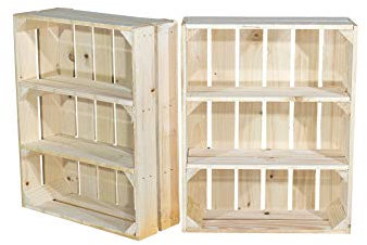 Vinterior Flache Obstkiste Wilma mit Zwei Einlegeböden/Zwischenbrettern ca 50x40x16cm/ Regalkiste Gewürzregal Apfelkiste/Weinkiste (4er Set Natur)