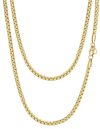 PROSTEEL Collana da Uomo catena scatola piatta 45 cm larghezza 4 mm oro acciaio inossidabile placcato oro 18K sottile grossa regalo Natale