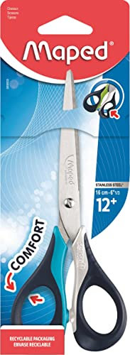 Maped - Forbici Sensoft da 16 cm con anelli morbidi ed ergonomia 3D - Forbici da scuola a partire dai 12 anni - Per le scuole medie e superiori - Anelli comodi e piacevoli - Blu/Nero