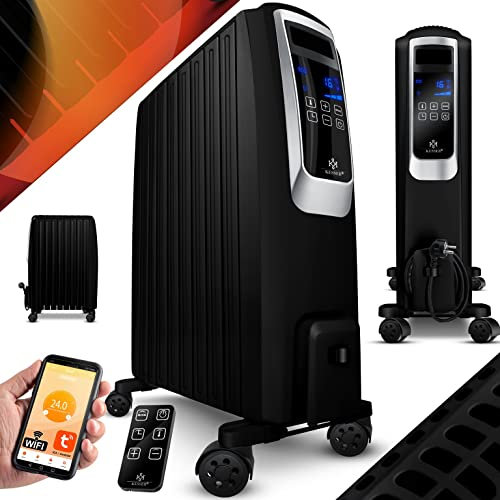 KESSER® 2000W Ölradiator mit WiFi App & Fernbedienung digitalem Display- elektrischer energiesparender Heizkörper mit 8 Rippen, Timer Zeitschaltuhr, 4 Heizstufen, Thermostat, Schwarz