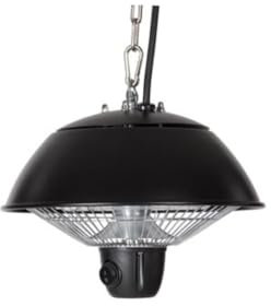 Perel Terrassen-Heizstrahler, 600 W, Halogen, Deckenmontage, Ein-/Ausschalter, Kette, 1 Heizstufe, spritzwassergeschützt, Metall, Schwarz