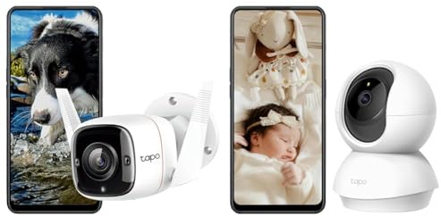 TP-Link TAPO Camara Vigilancia WiFi Exterior, 3MP Alta Resolución + Cámara IP WiFi 360º, Cámara de Vigilancia FHD 1080p, Visión Nocturna, Admite Tarjeta SD, Audio Doble Vía, Detección de Movimiento