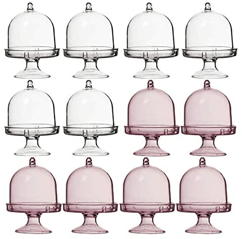 Spldsun 12 Piezas Mini Soporte para Tartas, Campana de Pastel Mini Soporte Pastel para Bodas, Soporte para Dulces con Cubierta de Domo, para Chocolate, Queso, Macarrones de Coco, Bolas de Ron