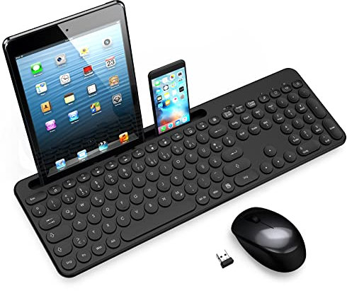 LeadsaiL Tastatur Maus Sets Kabellos,Ergonomische,Funk PC in Standardgröße,Deutsch QWERTZ-Layout, Leise-Klick,12 FN-Tasten Für Windows Computer, macOS, Laptop