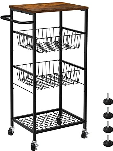 Rollwagen aus Metall, 4 Etagen, Küchen-Aufbewahrungswagen auf Rädern, mobiler Mehrzweckwagen mit Aufbewahrungskorb, Regal, Badezimmer-Organizer, Trolley, mit Tischplatte für Zuhause und Büro