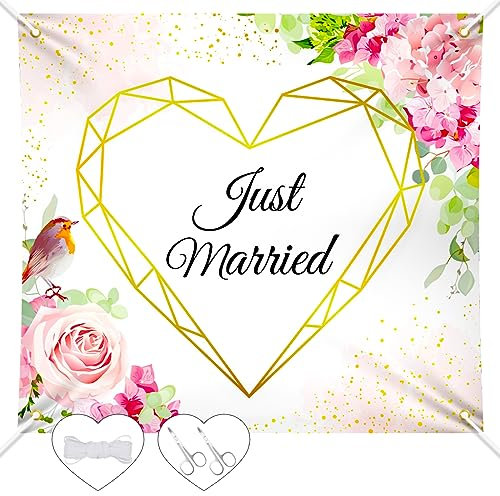 Hochzeitsherz zum Ausschneiden 200x180cm, Bettlaken Hochzeitslaken zum Ausschneiden mit 2 Scherenpaaren für Hochzeitsdeko Standesamt Überraschung, Just Married Deko, Hochzeitsspiel für Brautpaar