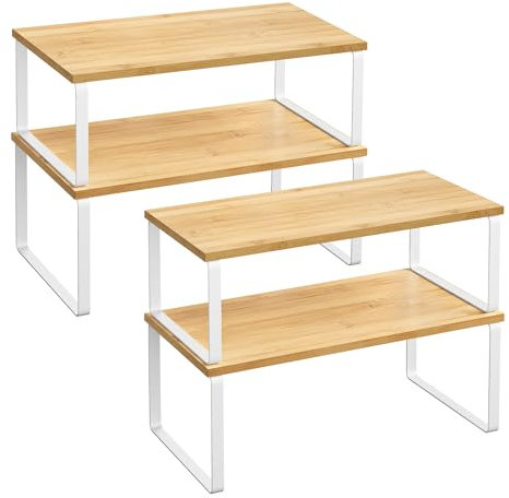 SONGMICS Gewürzregal, 4er Set, Küchenregal, Küchen-Organizer, erweiterbar, Gewürzhalter, stapelbar, mit Metallrahmen, ‎19,5 x 39,7 x 15,8 cm, wolkenweiß-naturbeige KCS210W01