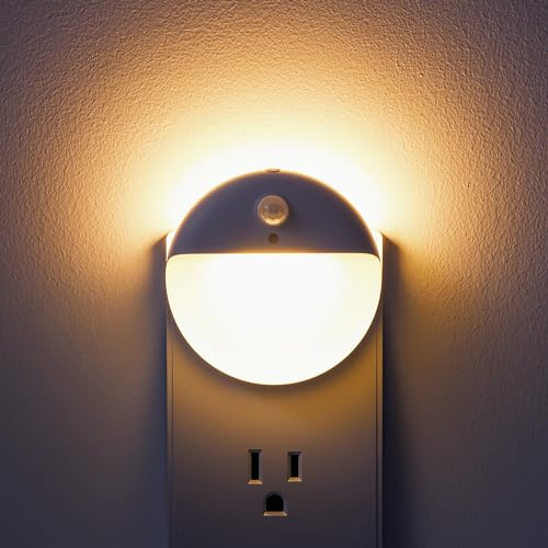 YUNLEX Motion Sensor Night Lights Plug into Wall, Dimmable 1-15lm, 2 Pack
