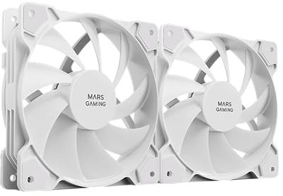 Mars Gaming MF-PWMX2 Weiß, 2 Lüfter 120mm, Flüsterleise FDB 12dB, Anti-Vibrations-System, PWM-System
