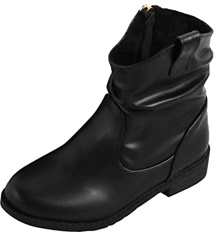 DUHGBNE Botines Slouchy con Cremallera Lateral para Niñas Botas Occidentales Botines Niños Botines Niñas Botas de equitación de tacón bajo con cremallera Zapatos Niños Invierno, Negro , 35.5 EU