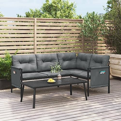 Kavolet Sofá de esquina para jardín, sofá de jardín, juego de muebles de esquina, juego de muebles de jardín, banco de esquina, grupo de asientos para jardín, balcón, terraza, 168 x 116 x 65 cm, acero