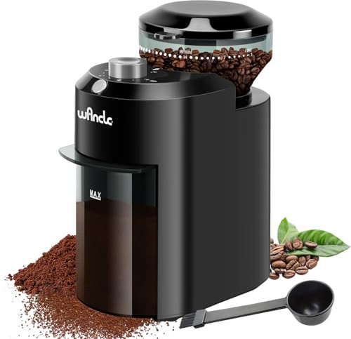Macinacaffè, Macinacaffè Elettrico Wancle, Macinino Regolabile per Chicchi di Caffè, con 28 Impostazioni di Macinatura Precise per 12 Tazze (Plastica, Nero+Grigio)