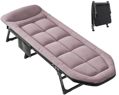 PJDDP Lit De Camping Pliant pour Adultes avec Matelas, Chaise Longue Réglable à 6 Positions Robuste, Lit De Couchage Extérieur Portable pour Pêche,Pique-Nique,Piscine,Plage,Bureau,Rose