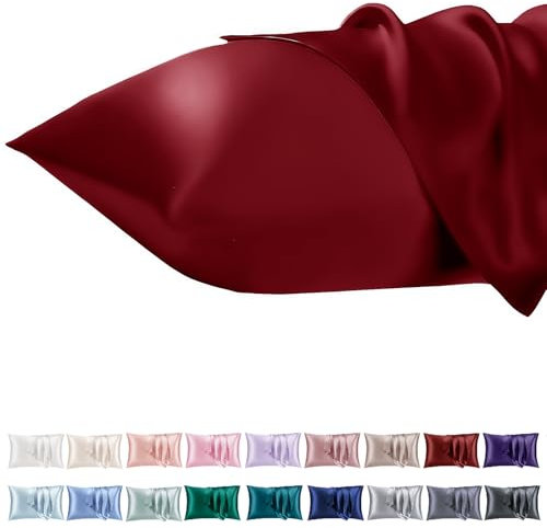 Vielit 2er Set Satin Kissnbezug 40 x 80 mit Zip,Weich wie EIN Silk Pillowcase,wie Seidenkissenbezug Geeignet für Curly Haar,Satin Kopfkissenbezug Kissenbezüge Rot Kissenhülle