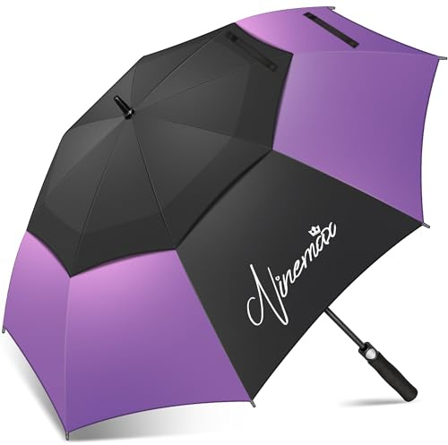 NINEMAX Grand Parapluie Golf, Ombrelle Grande Taille Anti Vent Solide Résistant, XL Parapluies Geant Tempete Incassable pour Homme Femme 2 Personnes (Noir/Grand Rouge)