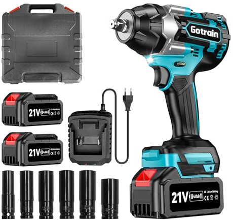 Akku Schlagschrauber 1000 N.m (738FT-LBS) 1/2 Zoll Bürstenloser Schlagschrauber LKW Reifenwechsel Elektrischer Schlagbohrschrauber für Auto Zuhause mit 2 x 4000mAh Akkus & 6 Steckdosen & 1 Ladegerät