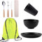 Camping Besteck Set,Tragbares Camping Geschirr Set,Wiederverwendbarer Leichter Becher,Schalen,Teller und Edelstahlbesteck,mit Tasche,Ideal für Outdoor,Picknick und Reisen