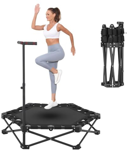 Trampoline De Fitness Pliable De 42 Pouces avec Guidon RéGlable, Trampoline De Fitness éLastique, Saut, EntraîNement Cardio pour Adultes, Charge Maximale 450 LB, 110 cm, Pliable Et Portable