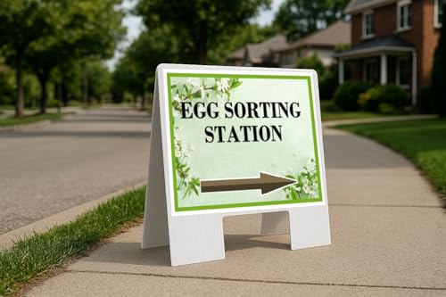 Egg Sorting Station Spring Flowers Sage Green Directional Arrows A-Frame Double Sided 23x23 in. sign