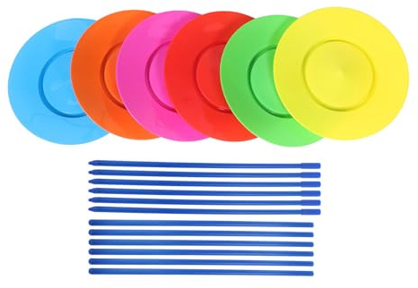 YARNOW Ensemble de 6 Assiettes Tournantes en Plastique Coloré avec 6 Bâtons pour Jonglage Accessoire de Scène Équilibré pour Spectacles Performances Acrobatiques et Divertissement