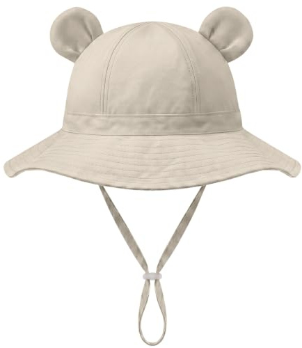 KOOOGEAR Kids Sun Hat Summer Toddler Beach Bucket Hat UPF 50+ Sun Protection Quick Dry Infant Wide Brim Cap with Adjustable Chin Strap 0-5 Years (UK, Age, 0 Months, 9 Months, Beige)